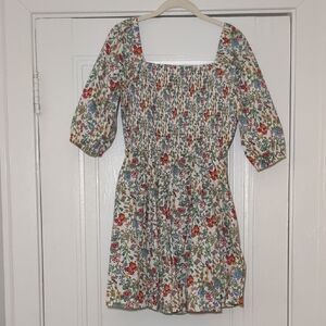 MELLODAY Floral Mini Dress in Cream with Red, Blue & Green Flowers